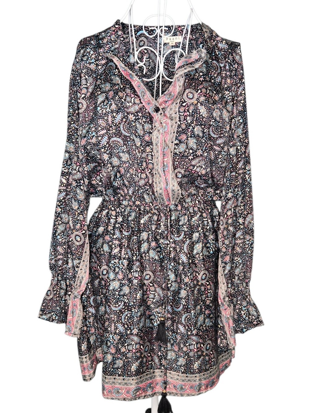 Paani Paisley Metallic Boho Mini Dress Size Medium